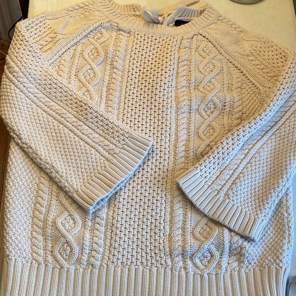 J. Crew Cream Cable-Knit Crewneck Sweater